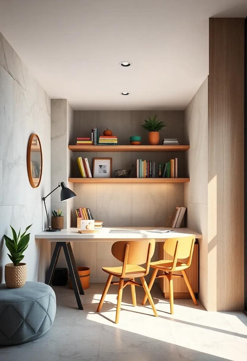 Stylish Study Desk Arranged With Colorful Stationery and Organized Shelving for Focused Work