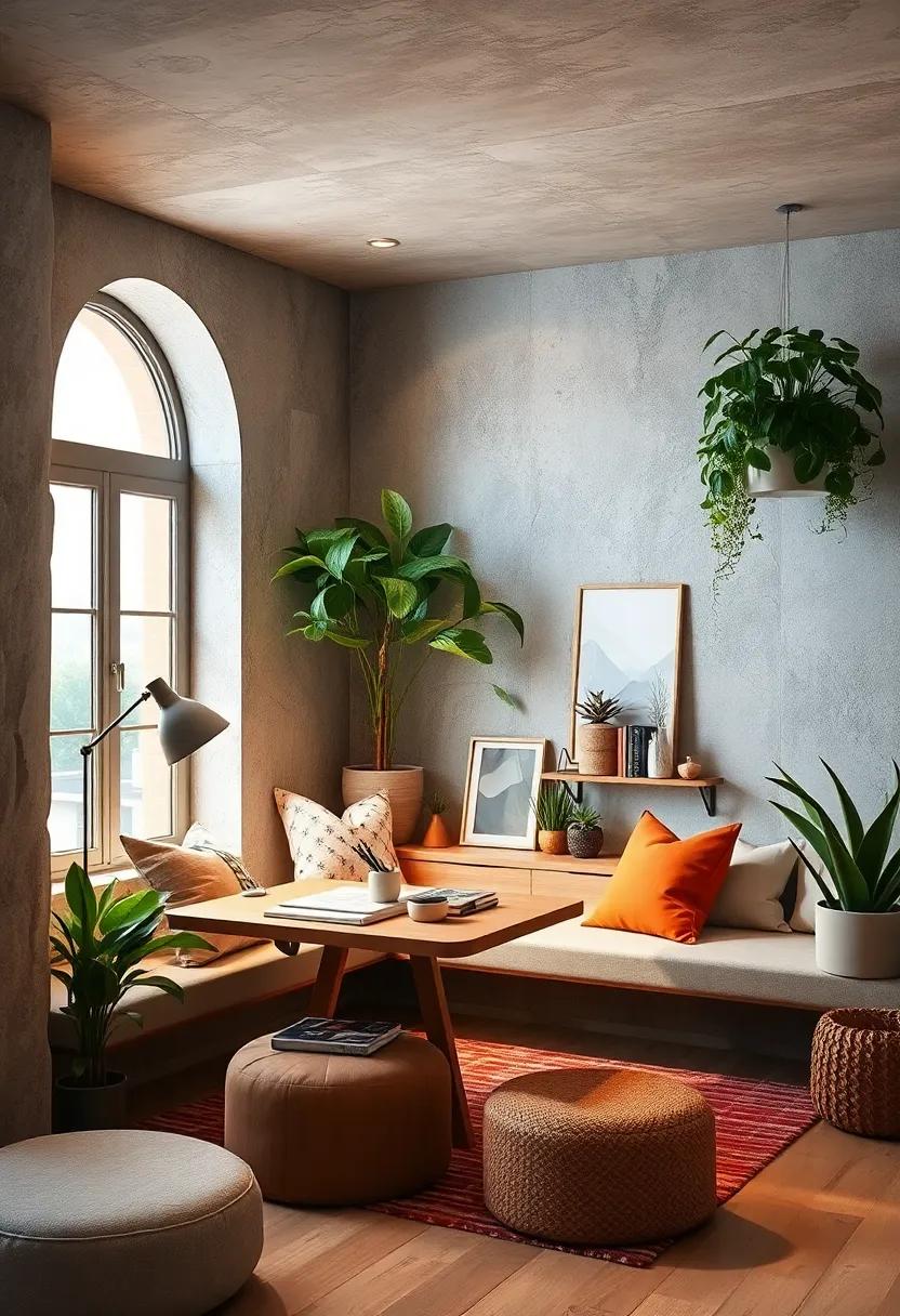 Nature-Inspired Study Nooks Featuring Indoor Plants and Wooden Accents for a Calm, Earthy Feel