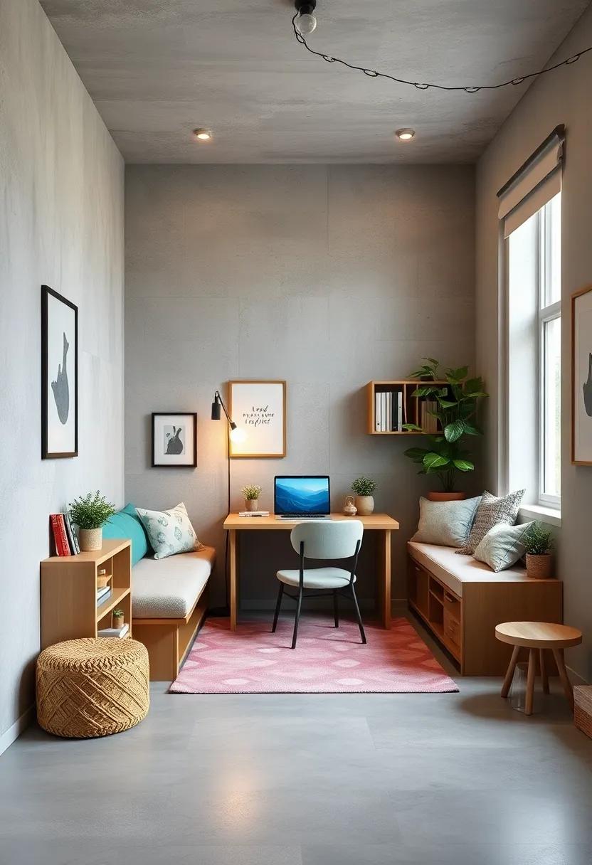 Multifunctional Furniture Pieces Blending Storage and Seating in a Chic Kids Study Room