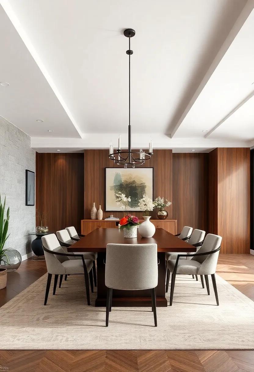 Combining Rich Wood Tones And Matte Finishes To Create Depth And Warmth In Transitional Dining Interiors