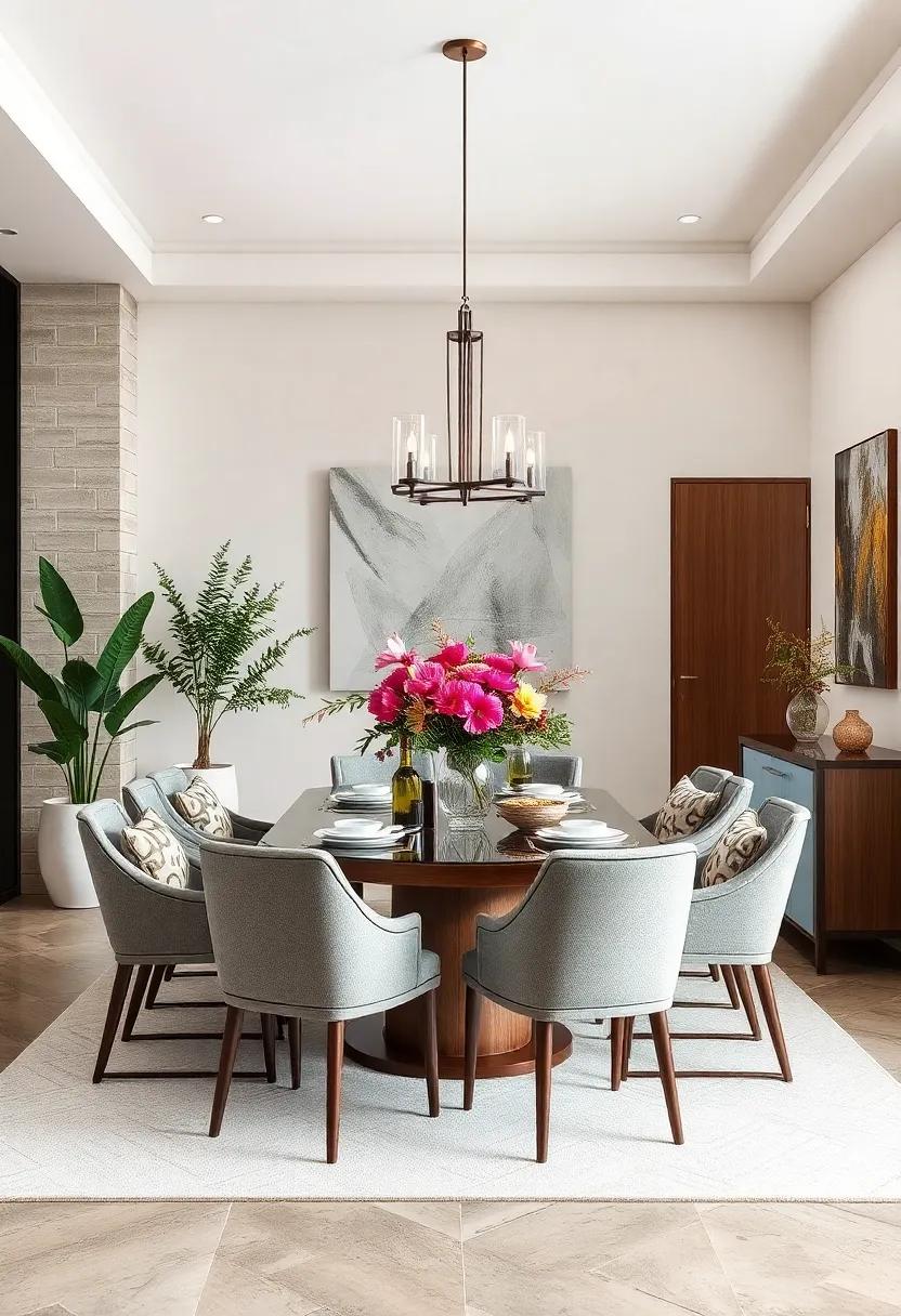 Infusing Natural Elements Like Fresh Flowers And Sculptural Plants To Enhance Transitional Dining Spaces