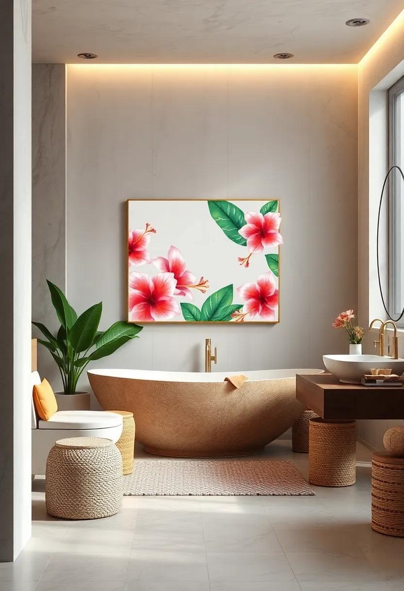 Sun-Dappled Balcony Adorned With Exotic Flower Prints and Rustic Wooden Planters