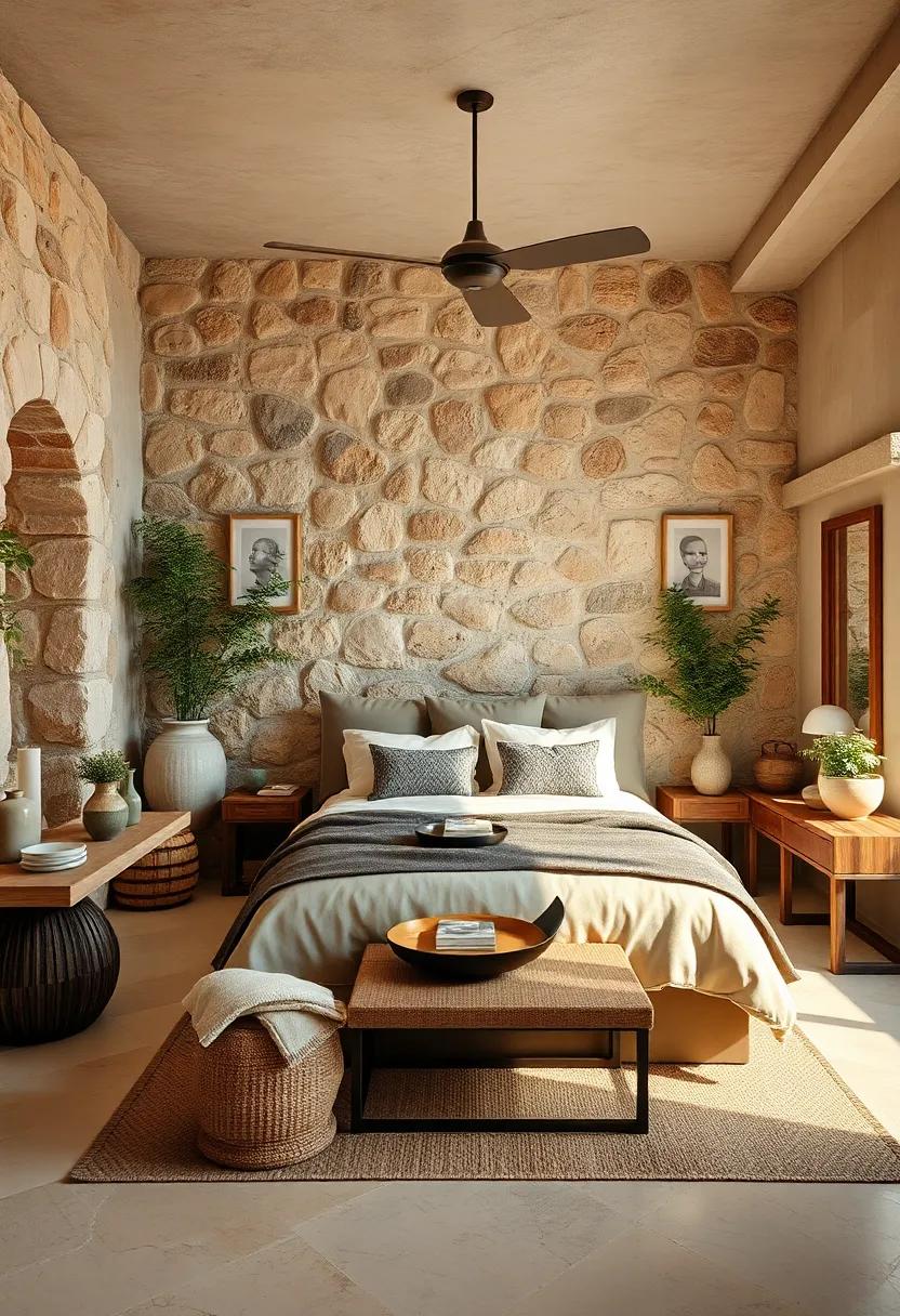 Moss-Covered Stone Elements Paired with Sun-Drenched Earthy Palette to Capture Outdoor Rustic Serenity