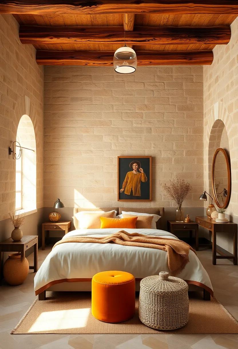 Sun-Kissed Earth Tones Blending Harmoniously with Rustic Wooden Beams in Traditional Tuscan Interiors