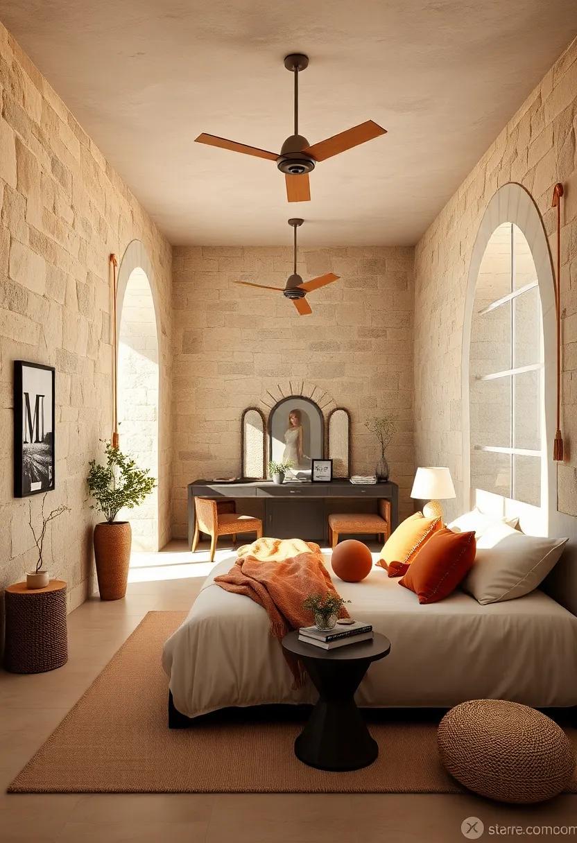 Sun-Dappled Interiors Featuring Natural Stone Walls and Earth Tone Fabrics to Inspire Calm and Heritage