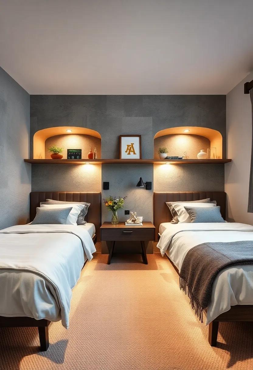 Cozy Nooks Between Twin Beds Featuring Soft Lighting And Personalized Shelves For A Warm Ambiance