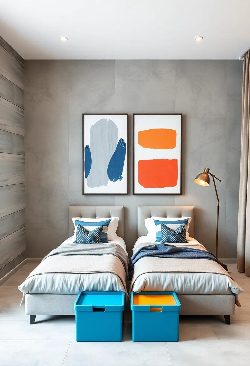 Classic Twin Bed Setup With Striped Bedding And Coordinated Accent Pillows For A Harmonious Boys Room