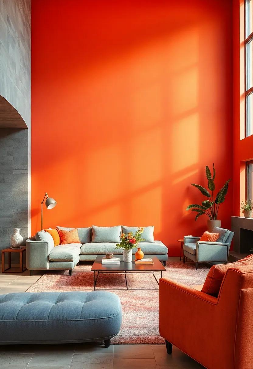 Sunset Orange Gradients Enhancing Vibrancy and Movement in Eclectic Household Lounge Zones