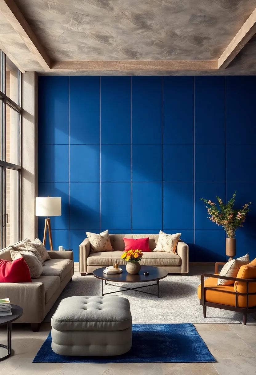 Rich Sapphire Blue Panels Providing Depth and Serenity to Modern Minimalist Rooms
