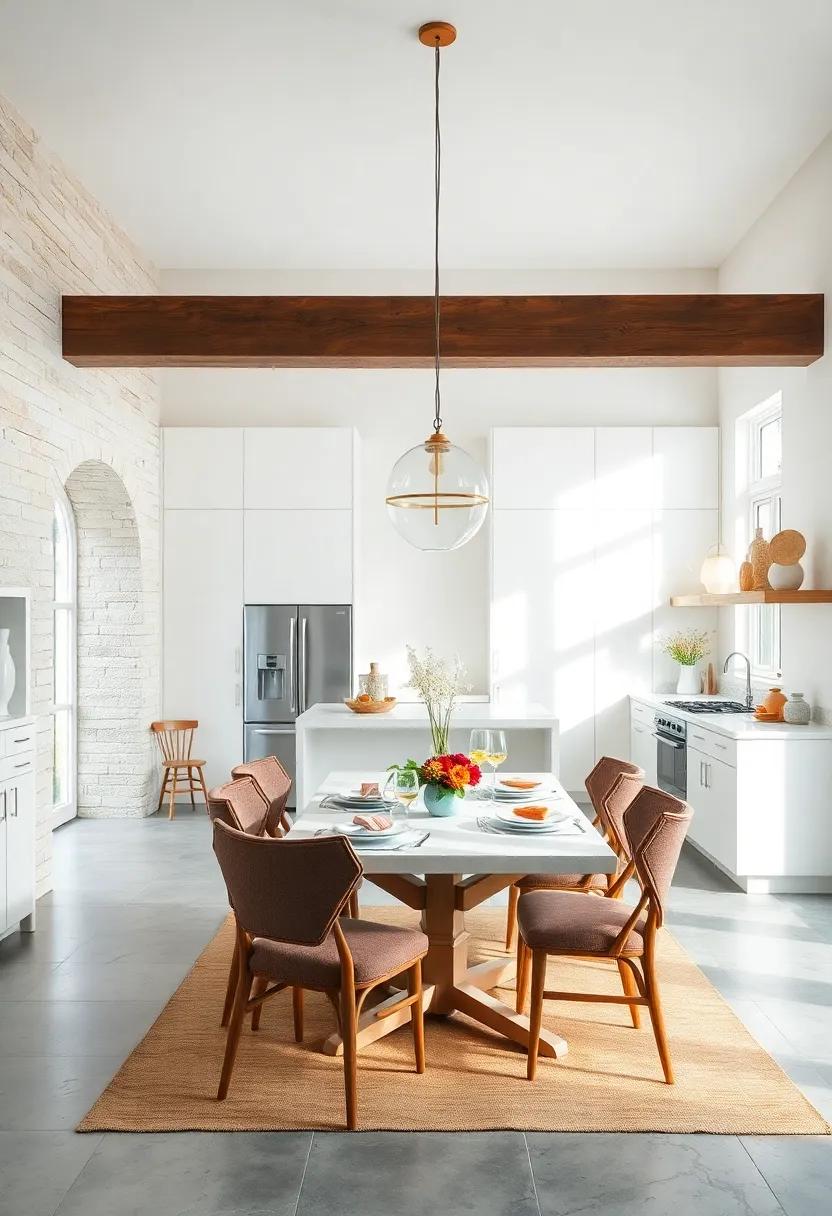 Bright Dining Areas Adjacent to White Kitchens Using Natural Light to Enhance Openness