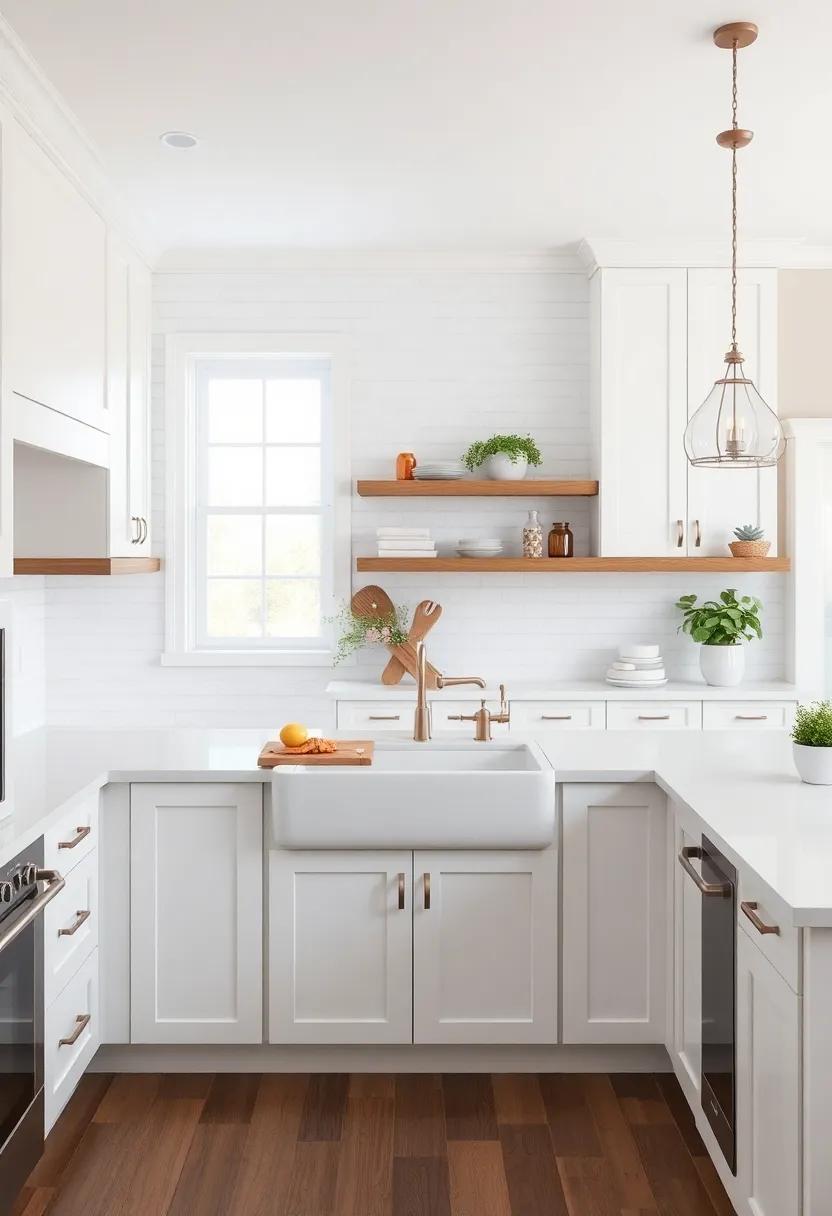 Classic White Farmhouse Sinks Anchoring a Rustic Yet Polished Kitchen Ambiance
