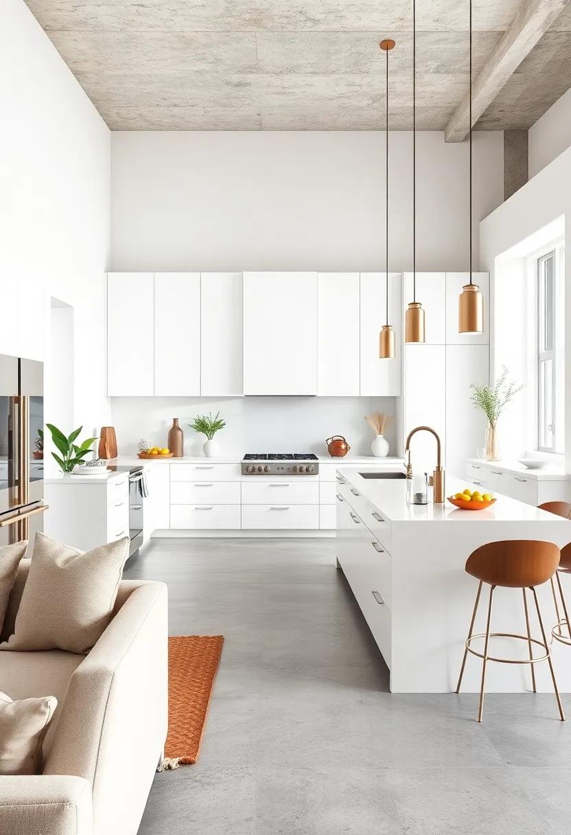 Minimalist White Kitchen Islands Paired With Metallic Accents for a Sleek, Contemporary Look