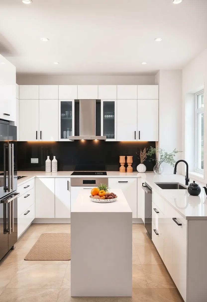Sleek White Cabinetry Paired With Black Accents for Striking Modern Contrasts
