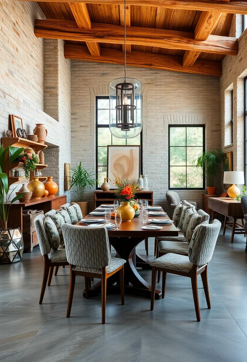 Blending Curated Vintage Wood Finds with Modern Accents in Eclectic Dining Rooms