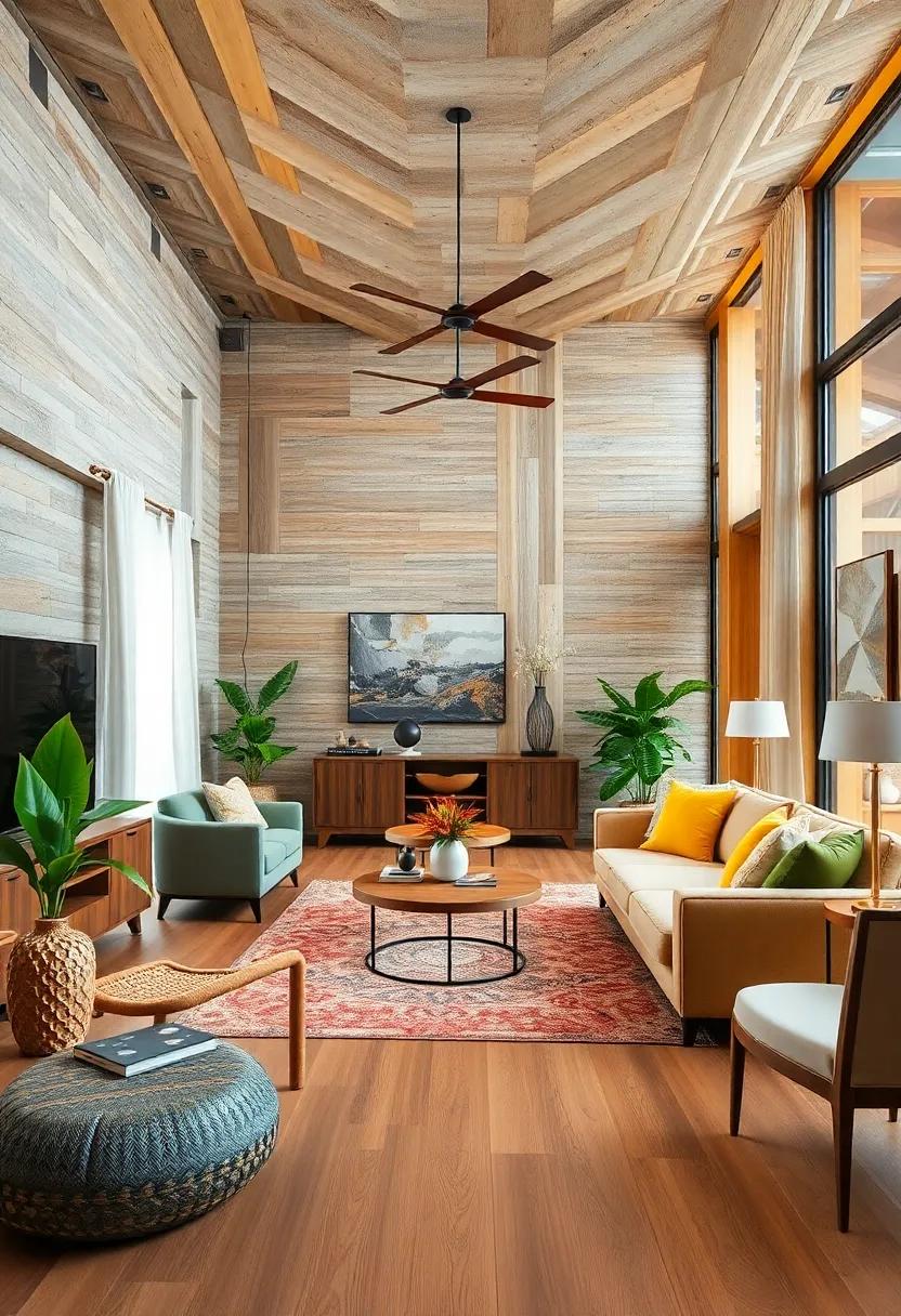 Organic Wood Grain Patterns Enhancing the Character of Eclectic Living Areas