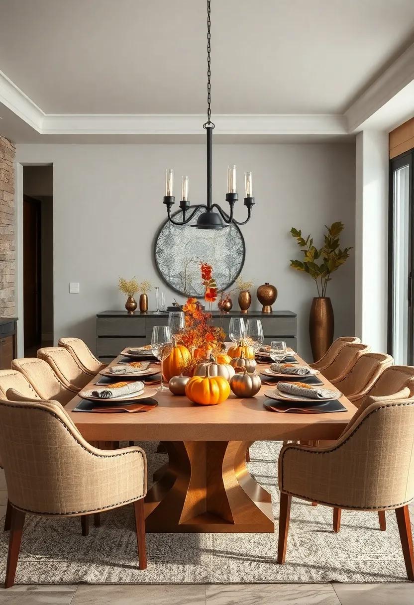 Mixed Metallics In Table Decor Combining Bronze, Copper, And Gold Accents With Pumpkin Centerpieces