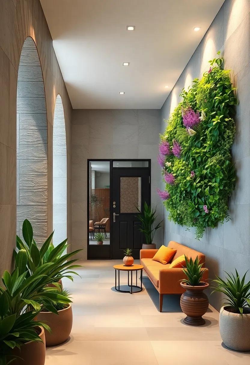 Calm and Fresh Atmosphere Generated by Vertical Gardens With Lavender, Eucalyptus, and Herbaceous Plants Near Entrances