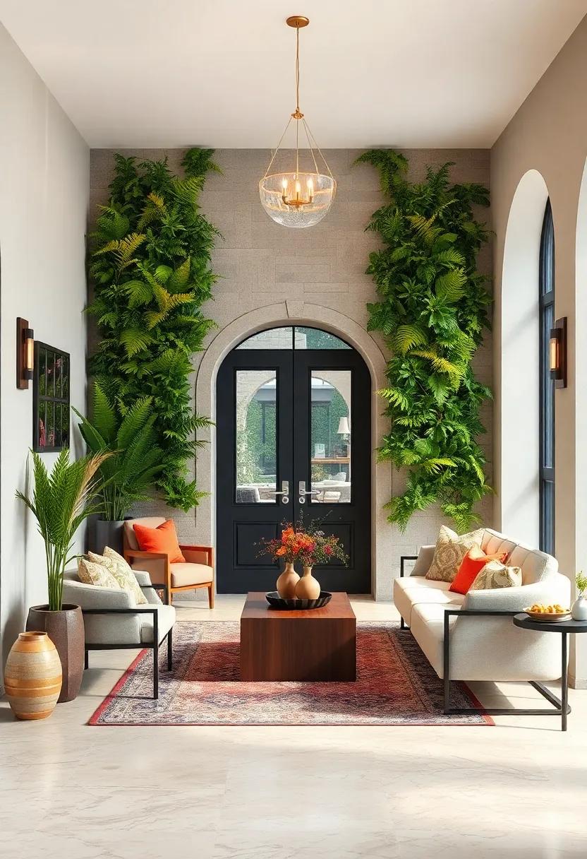 Inviting Entryways Transformed by Vertical Gardens Featuring Ferns and Moss with Natural Stone Accents