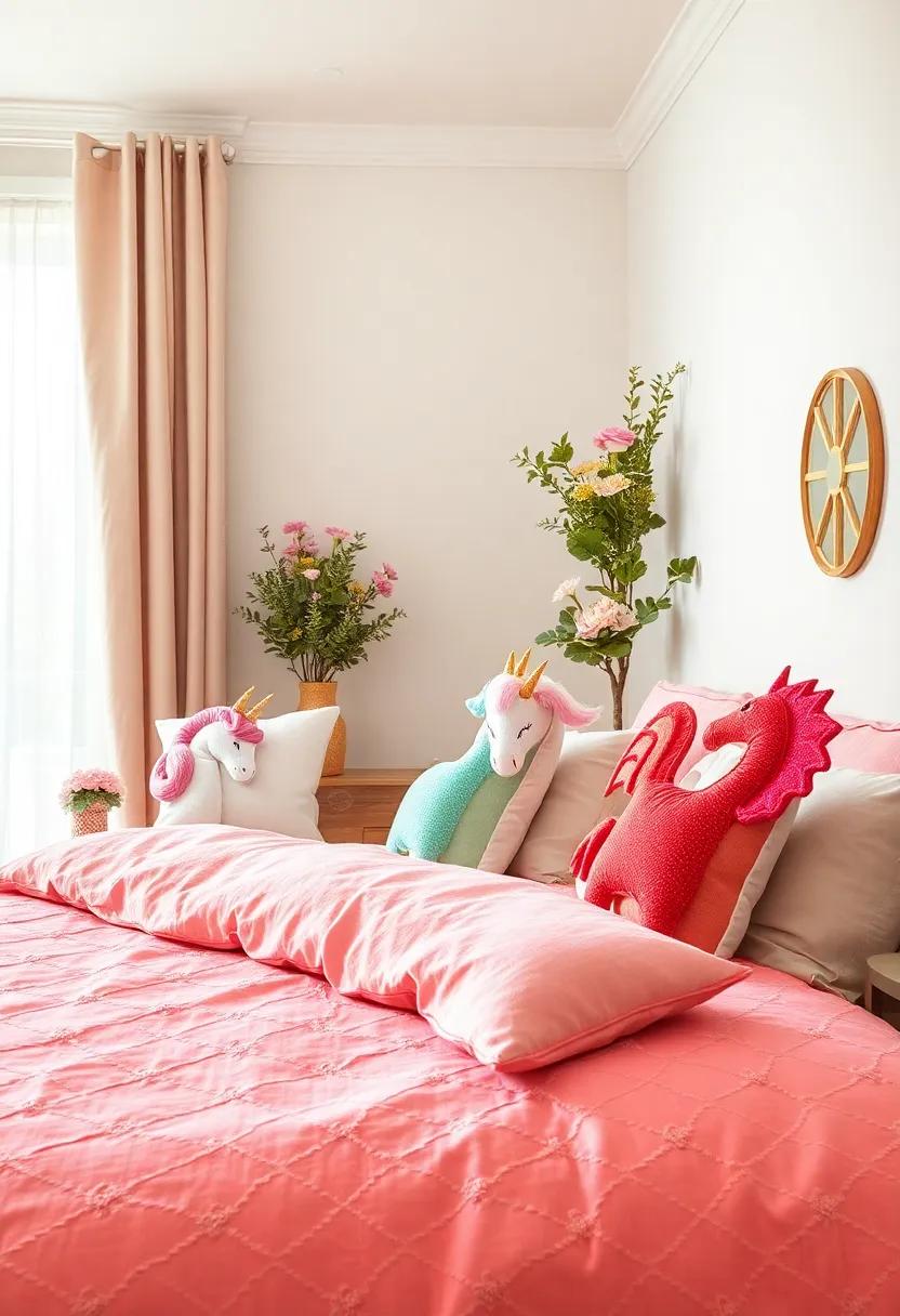 Plush Animal Pillows Depicting Mythical Creatures like Unicorns and Dragons with Soft Velvet Fabrics