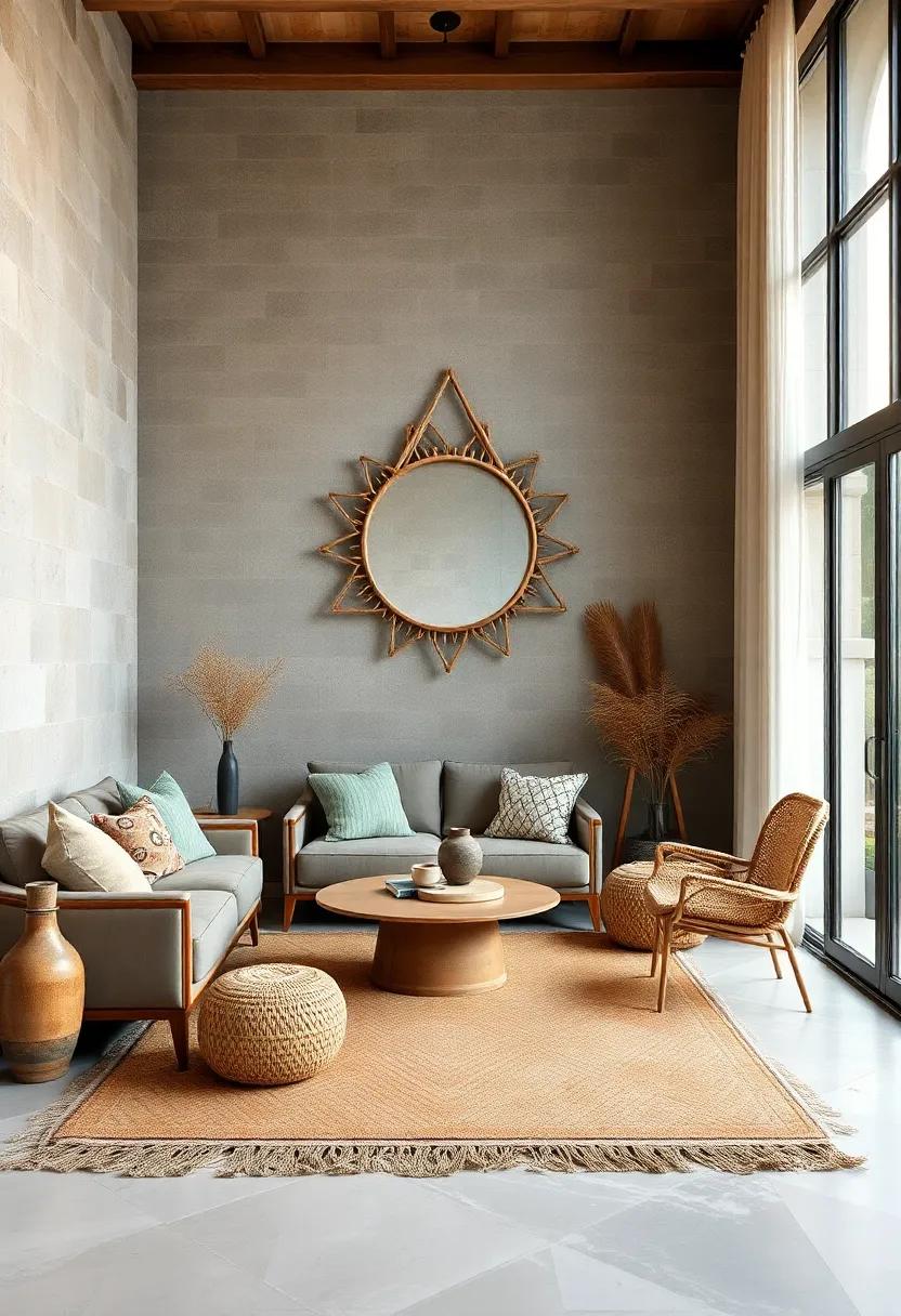 Artisanal Ceramics Next to Handwoven Hemp Rugs and Driftwood Mirror Frames for Earthy Elegance
