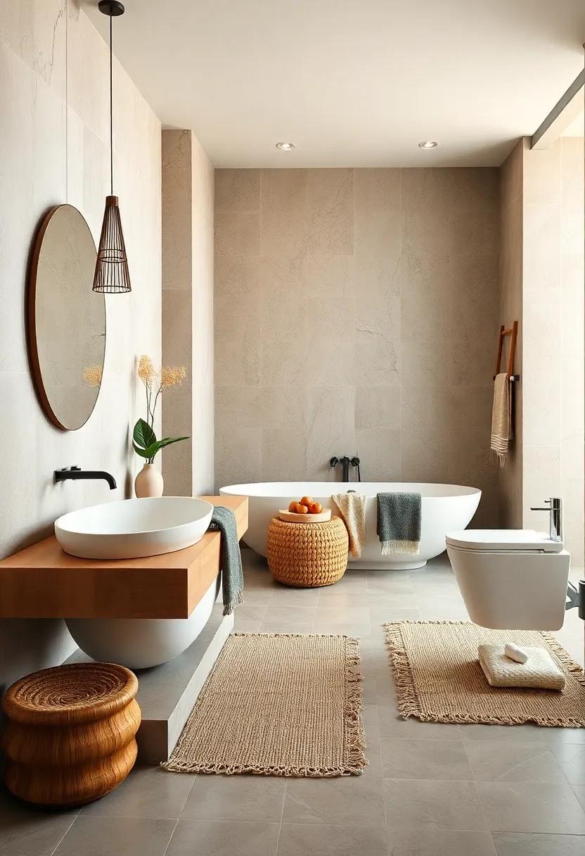 Nature-Inspired Boho Bathrooms With Bamboo Bath Mats and Handcrafted Cotton Towels