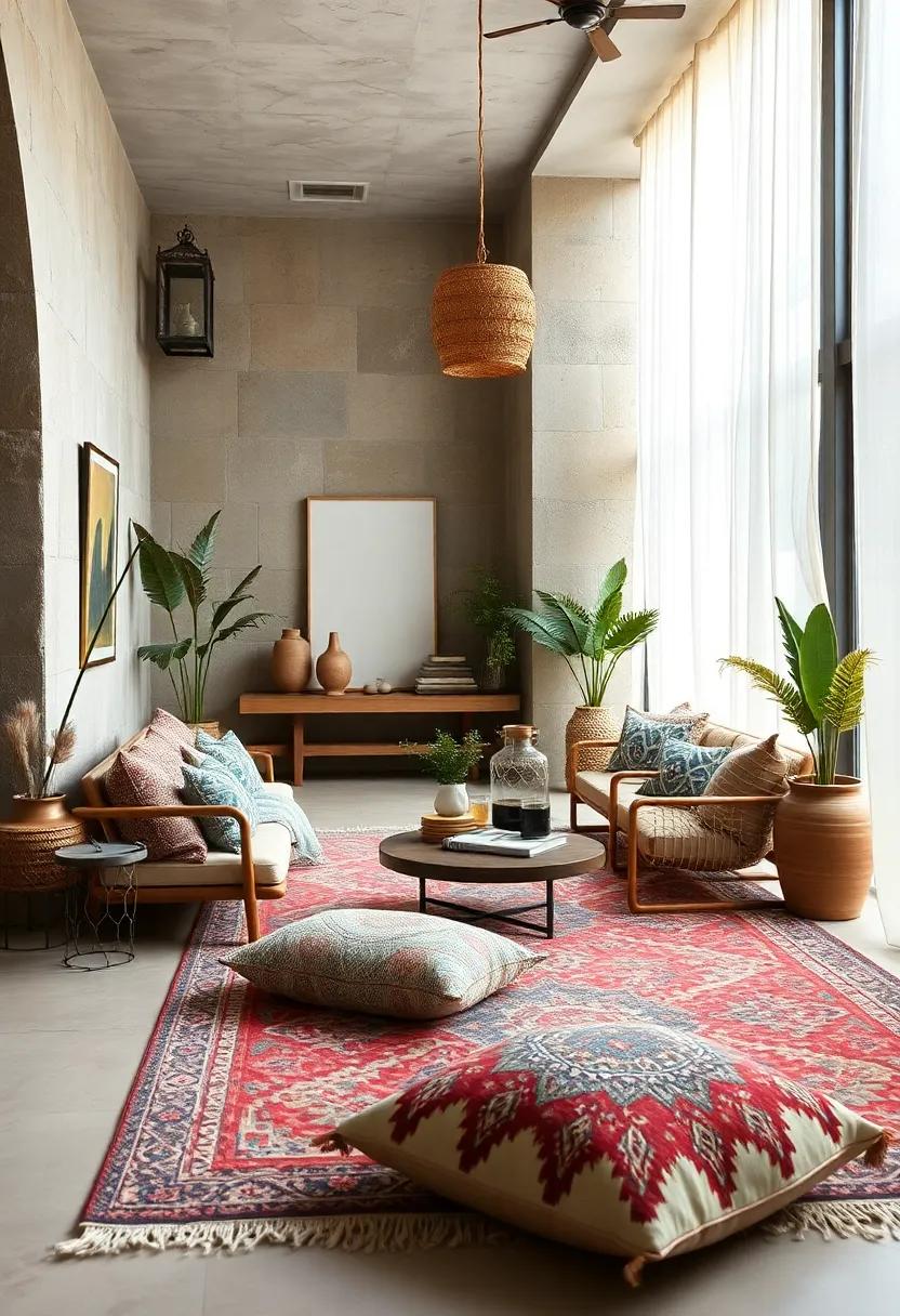 Eclectic Boho Corners With Natural Fiber Floor Pillows and Vintage Kilim Rugs