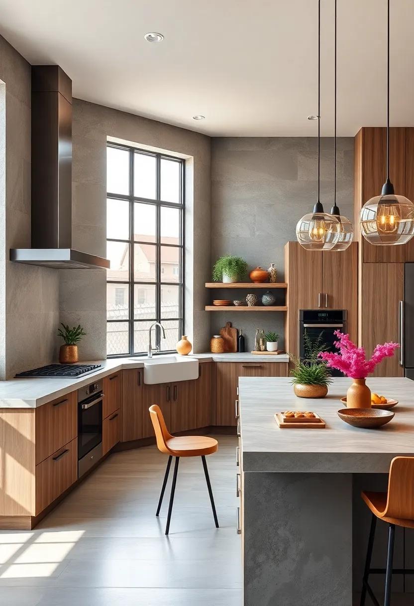 Geometric Shapes and Clean Lines Highlighted in a Kitchen Featuring Angular Concrete Counter Corners