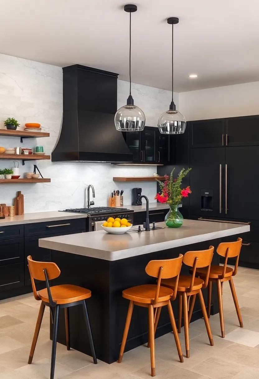The Visual Simplicity of Polished Concrete Countertops Paired with Matte Black Industrial Cabinets