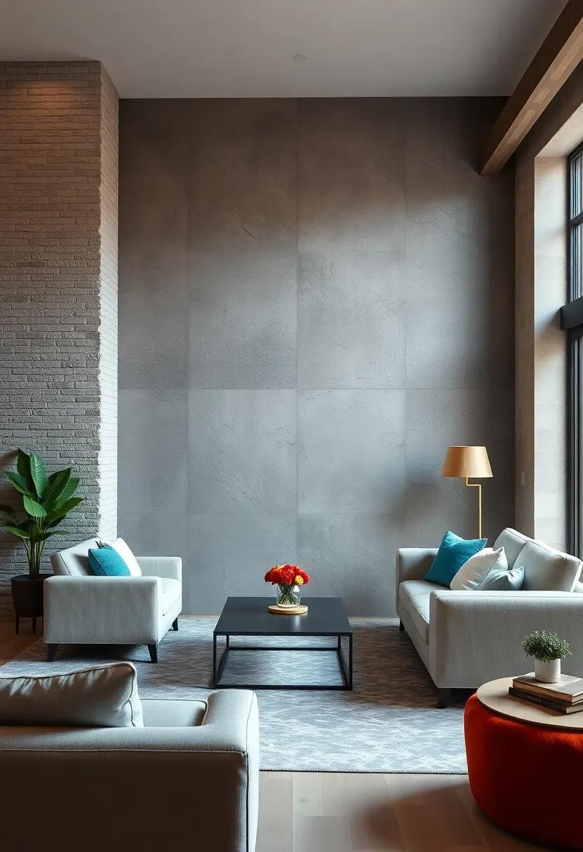 Subtly Integrate Industrial Themes Through Textured Wall Murals Blending Concrete and Steel Elements