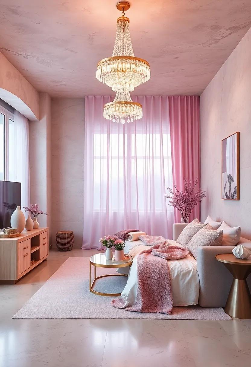 Glass and Crystal Lighting Fixtures Casting Soft Lavender and Blush Tones to Enhance Evening Calm