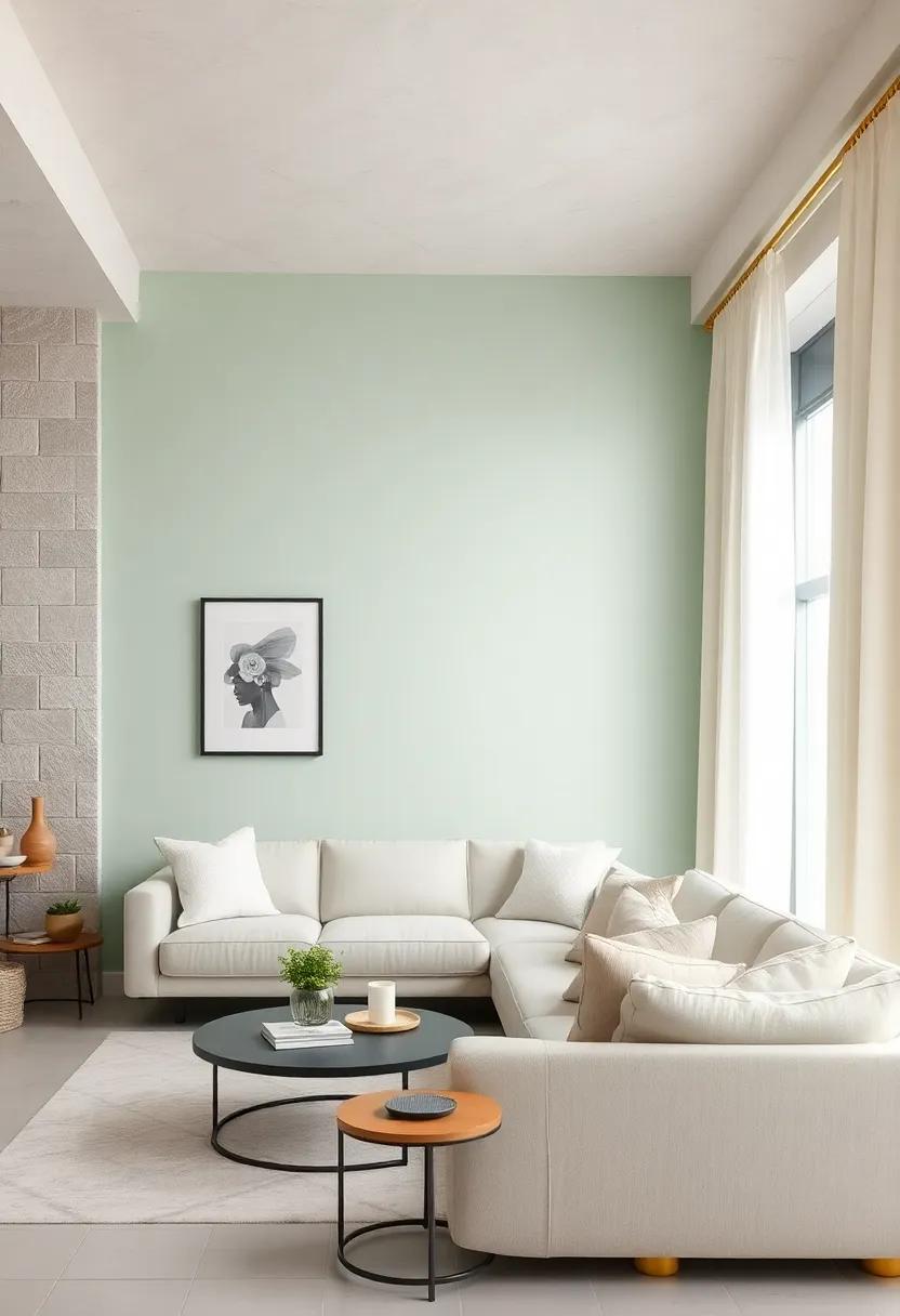 Pastel Mint Walls Combined with Soft Gold Curtain Rods to Present a Fresh and Bright Space