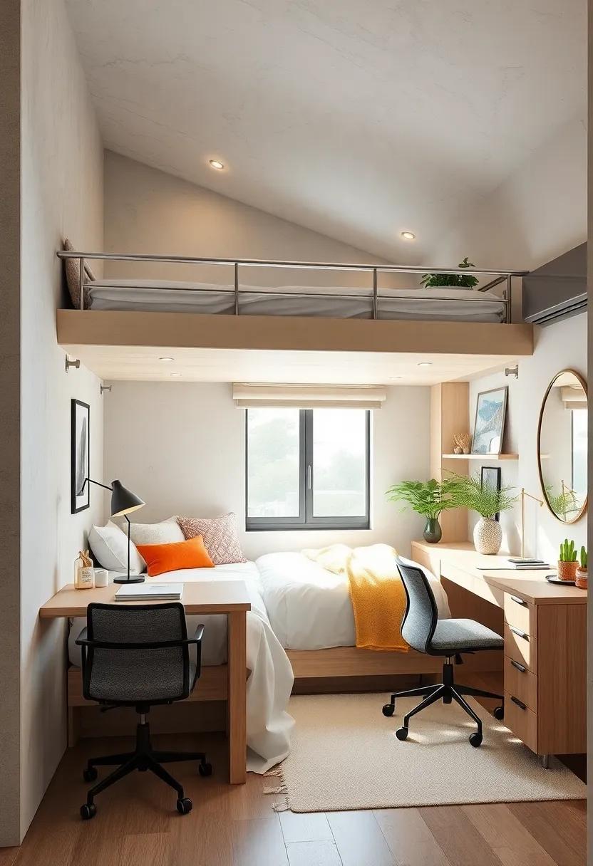 Compact Study Zones Nestled Under Lofted Beds With Built-in Desks and Ergonomic Chairs in Small Apartments