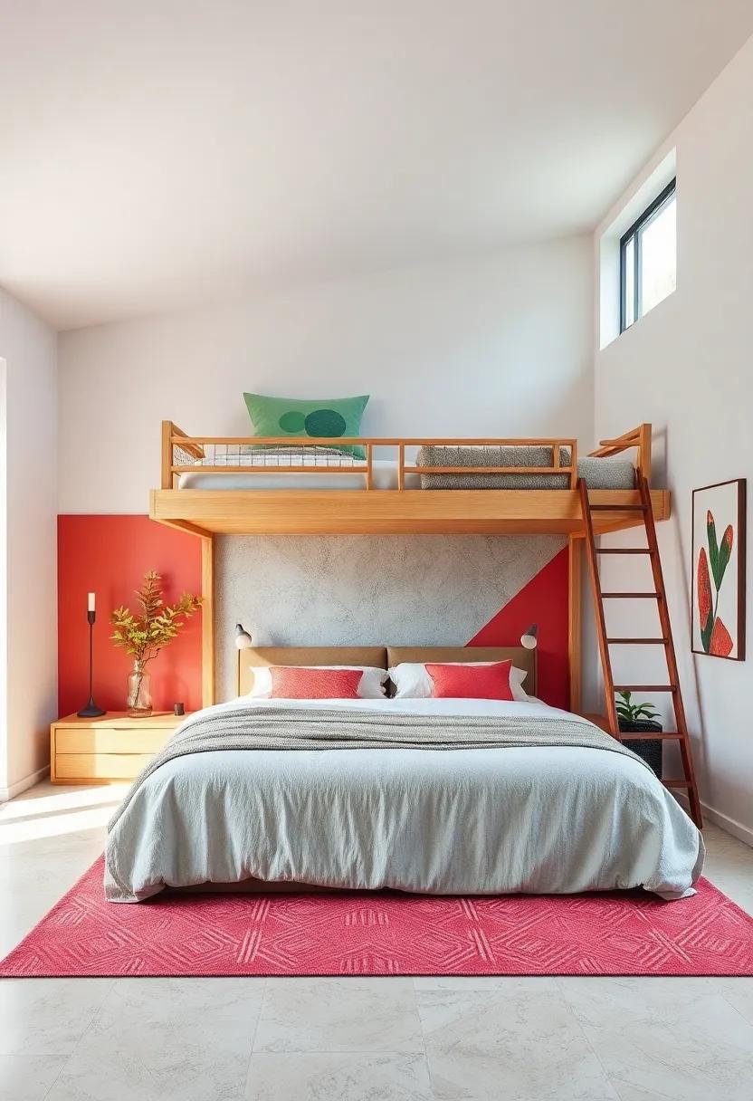 Contemporary Lofted Beds Designed with Geometric Shapes and Bold Contrasting Colors for Artistic Flair