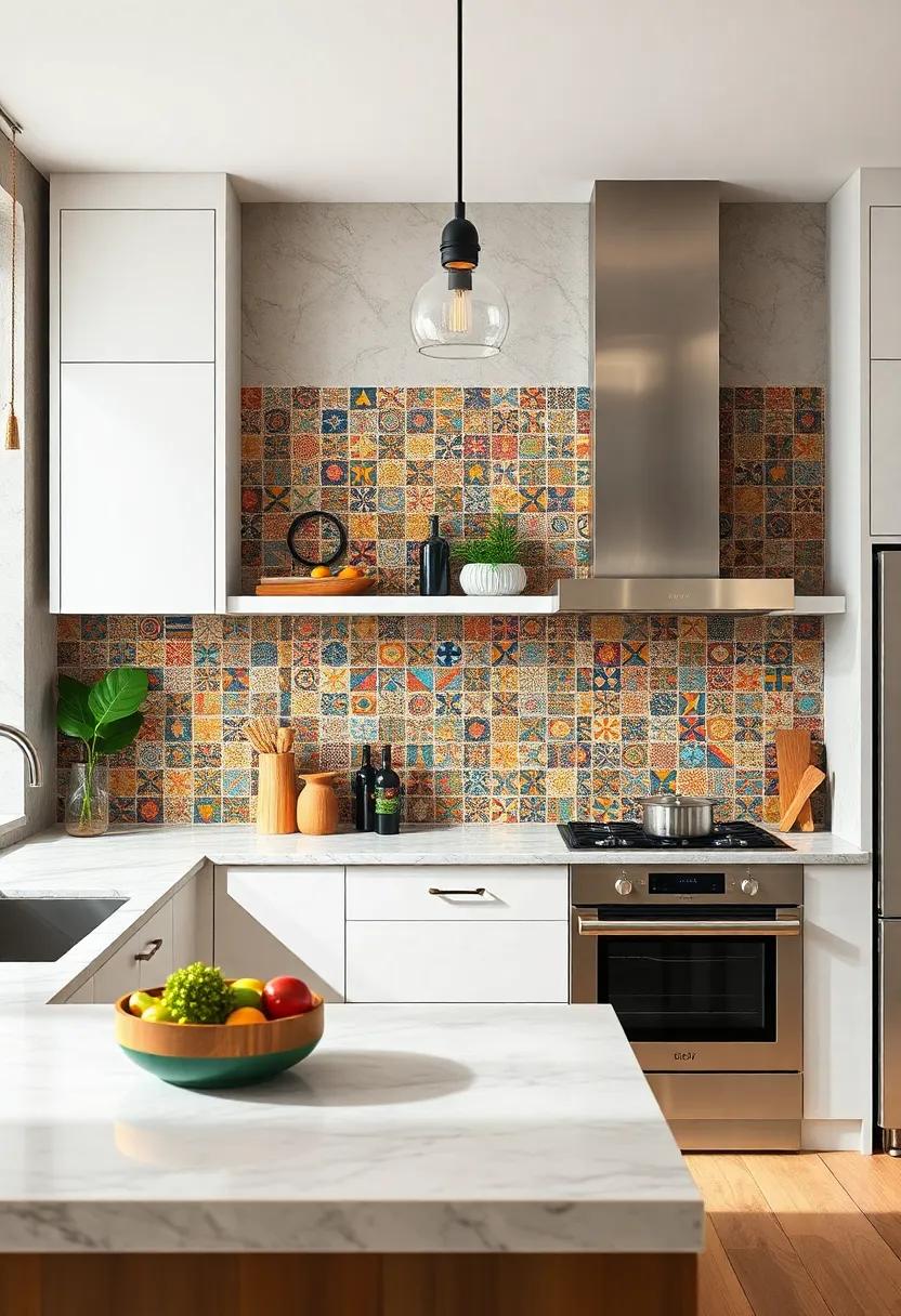 Bold Bright Mosaic Backsplashes Combining Multiple Patterns Add Eclectic Charm and Visual Intrigue to Eclectic Kitchen Decor