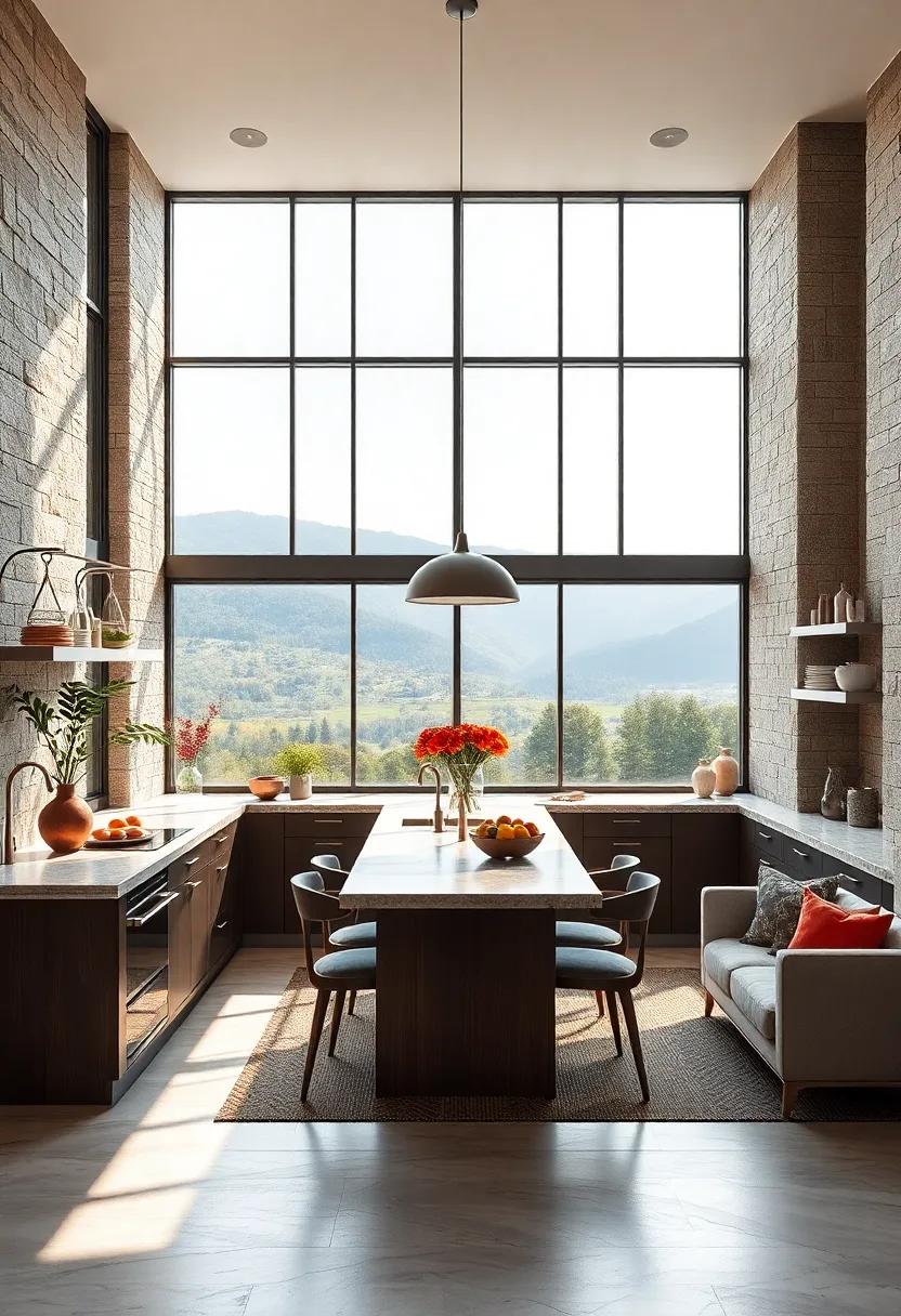 Expansive Floor-to-Ceiling Windows Framing Scenic Views and Flooding the Kitchen with Natural Light