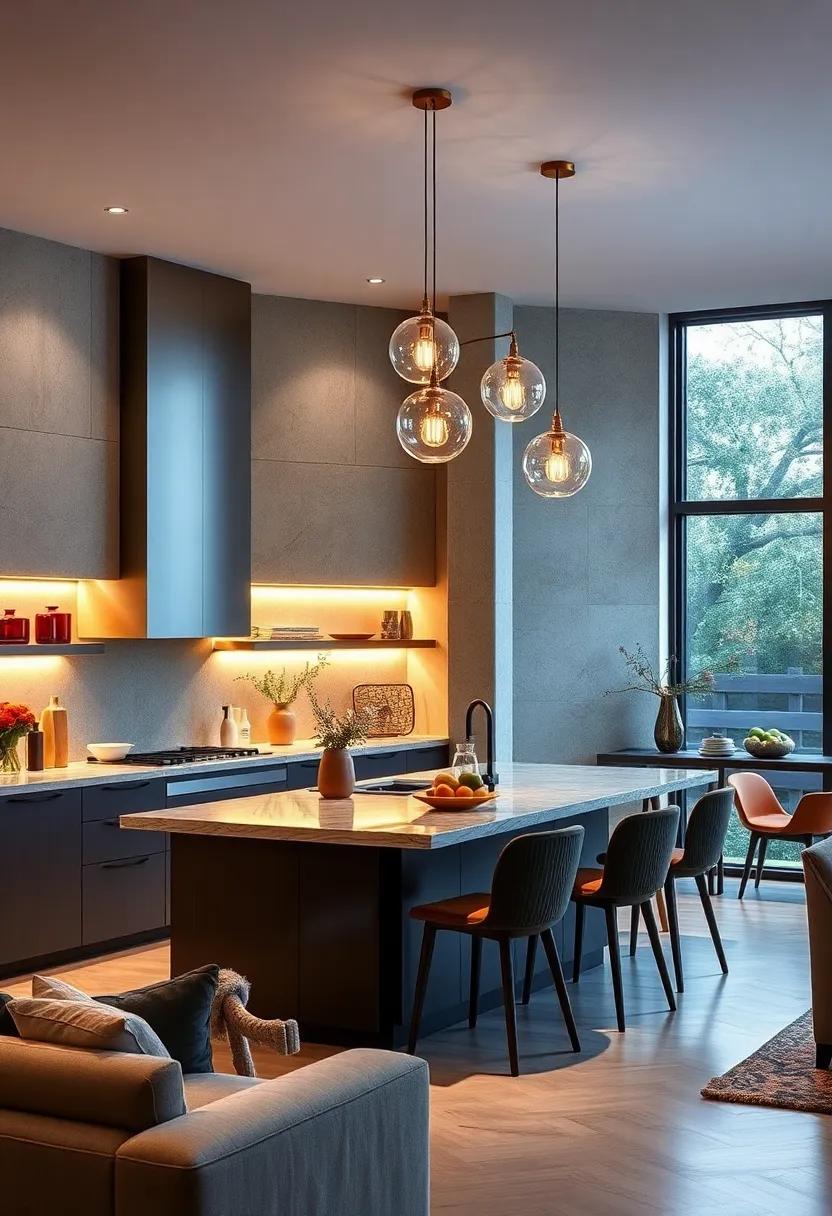 Mood-Lighting Mastery With Under-Cabinet LEDs and Statement Pendants Casting Warm Luminous Ambiance
