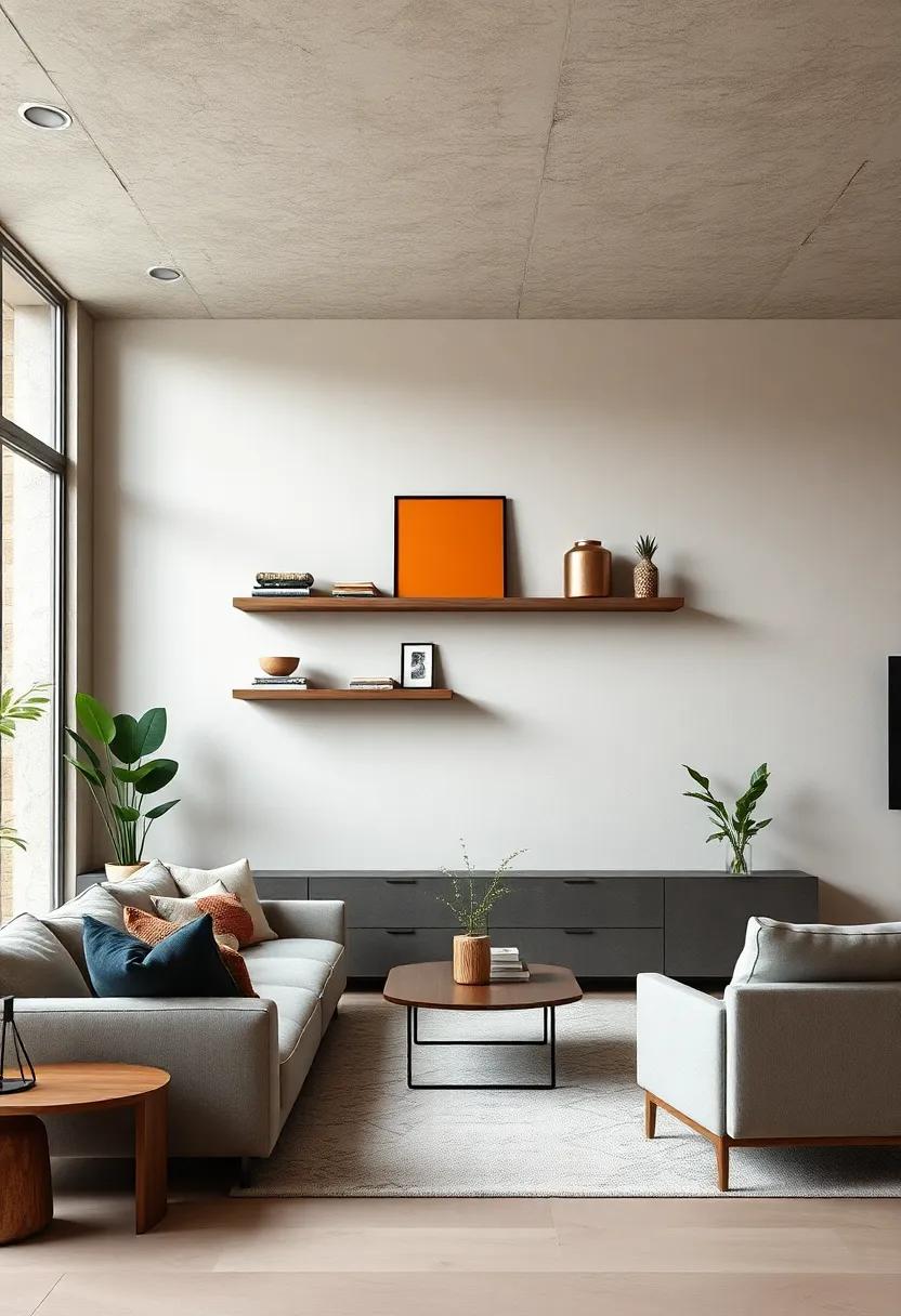 Geometric Floating Shelf Designs Creating Visual Interest Through Angles and Layered Textures