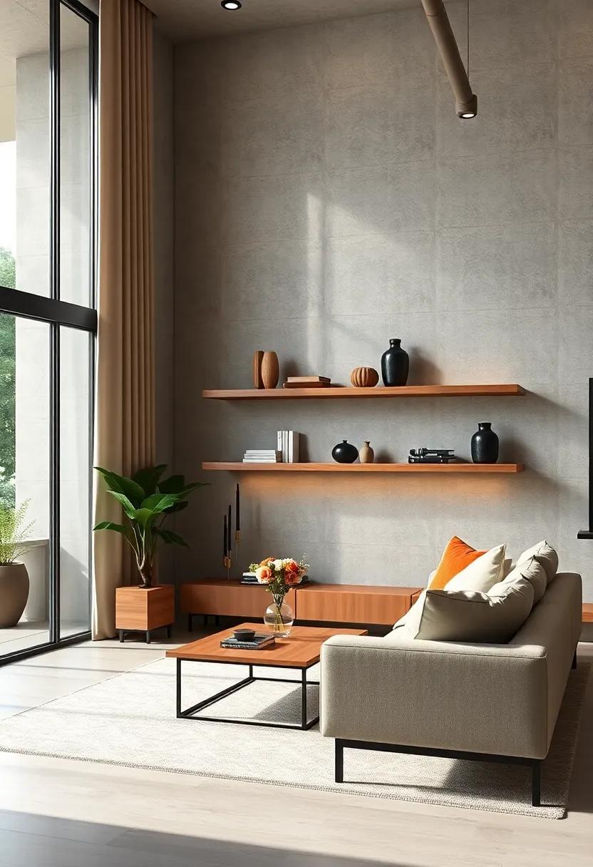 Minimalist Floating Shelves Framing Large Window Views to Enhance Indoor-Outdoor Connection