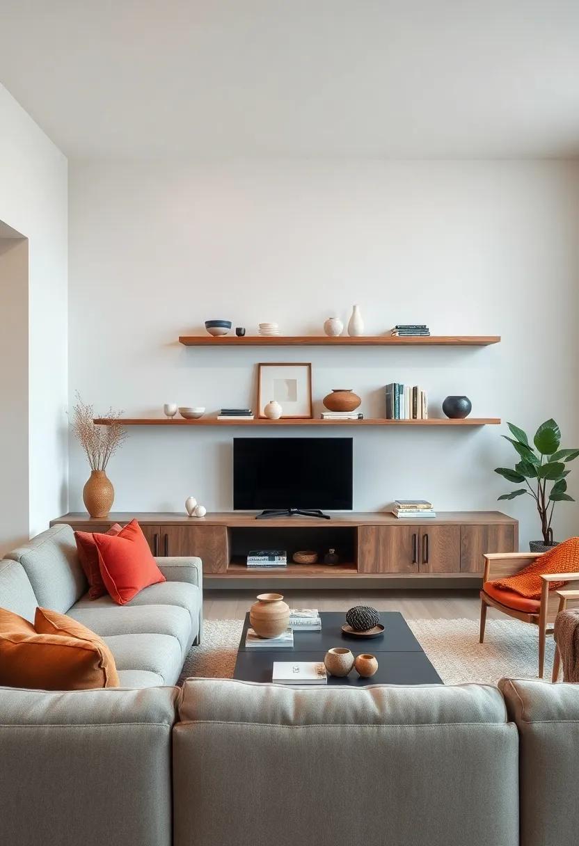 Floating Shelves Holding Handcrafted Ceramics and Books, Celebrating Functional Artistry