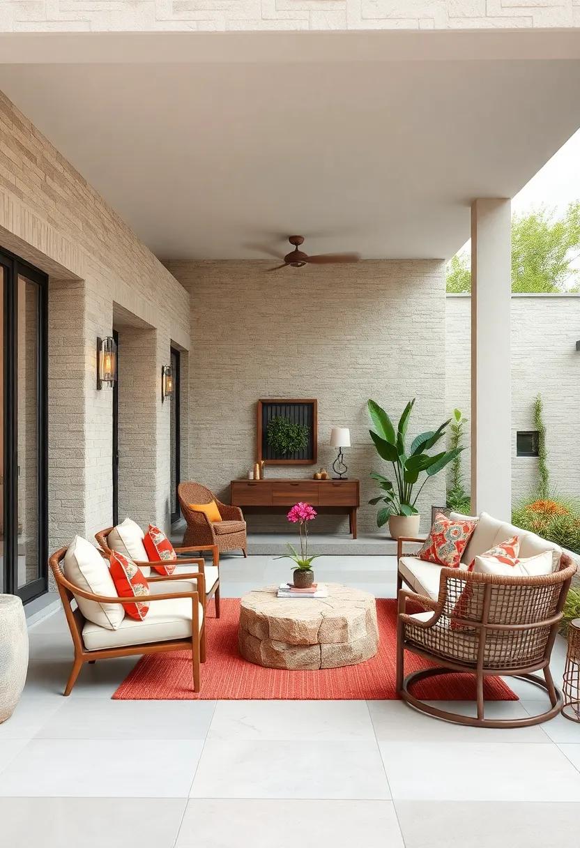 Blending Natural Stone Elements Smoothly Into Patio Design to Provide Texture without Distracting Contrast