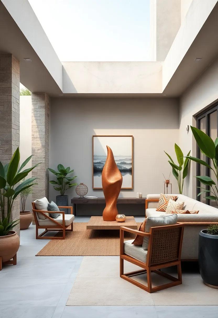 Positioning Statement Art Pieces or Sculptures as Central Focal Points That Harmonize With Minimalist Surroundings