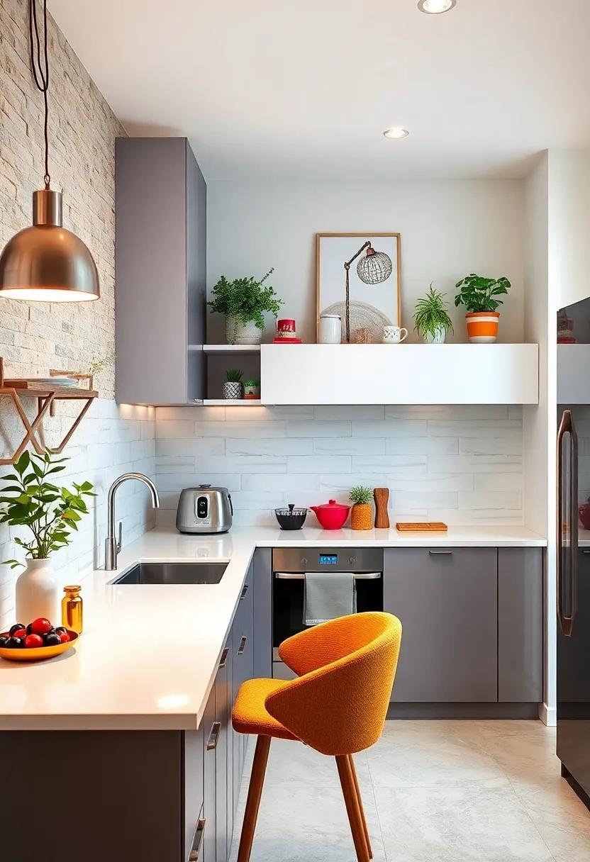 Balancing Bold Color Accents with White Glossy Surfaces to Enliven Compact Kitchens Without Overwhelming Space