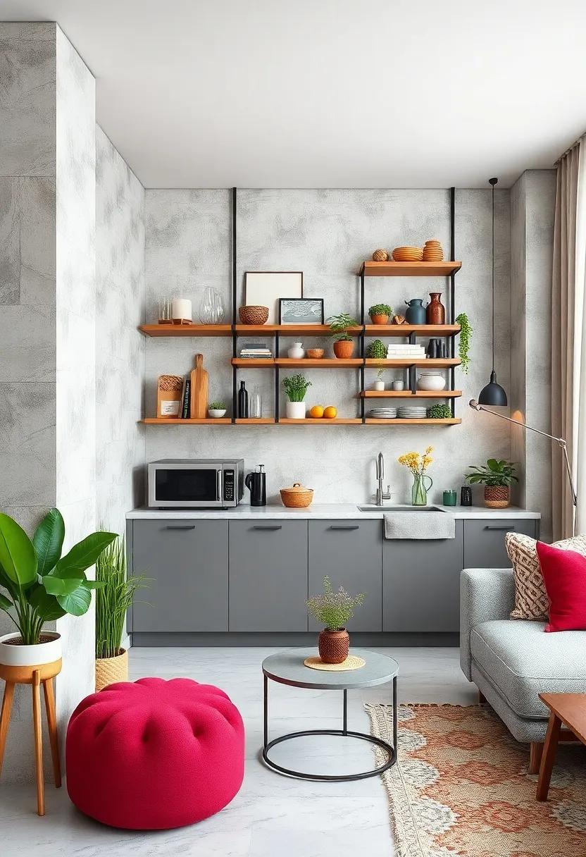 Maximizing Vertical Storage with Stylish Open Shelves and Hanging Racks in Small Kitchen Apartments