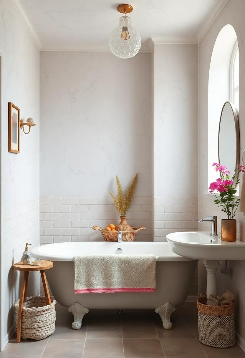 Soft Pastel Palettes Combined with Distressed Paint Finishes Evoking Vintage Bathroom Serenity