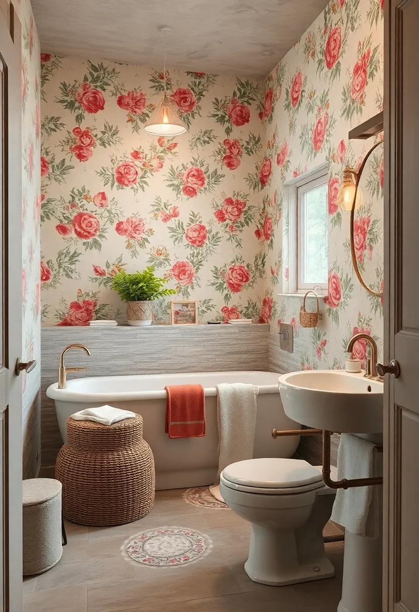 Vintage Floral Wallpaper Patterns Infusing Shabby Chic Bathrooms with Nostalgic Charm