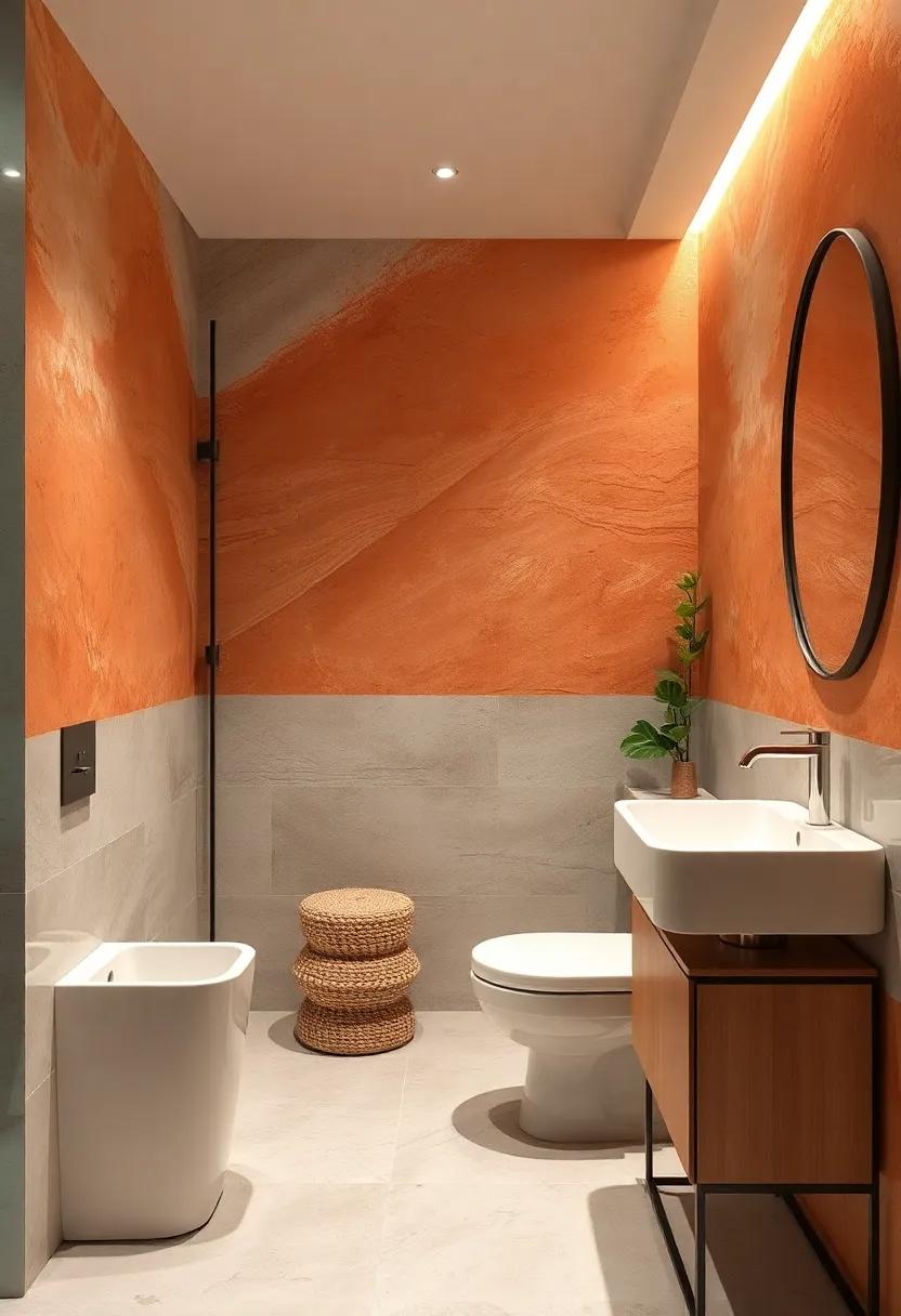 Hand-Painted Warm-Tone Murals Bringing Art and Warmth to Tiny Bathroom Walls