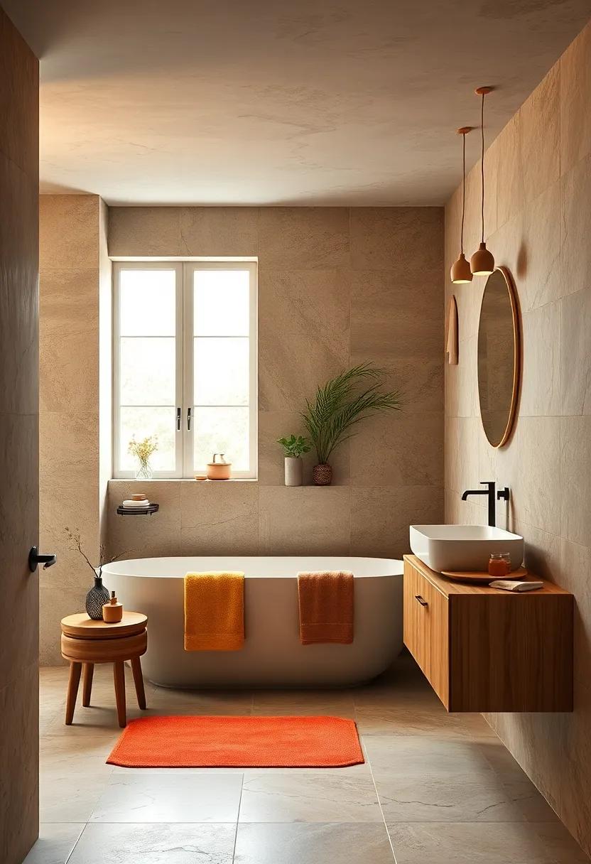 Layered Warm Tones in Bathroom Textiles Creating Visual Interest and Comfort in Tight Spaces