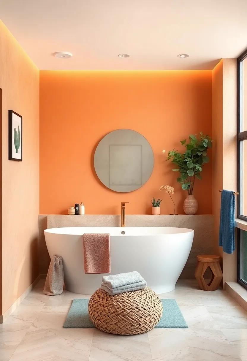 Soft Gradient Paint Effects Transitioning Through Warm Colors to Enlarge Small Bathroom Spaces