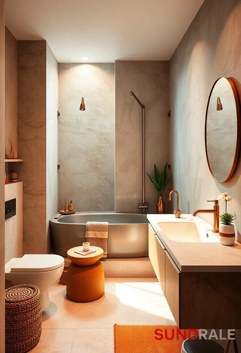 Subtle Copper Elements Adding a Touch of Elegance to Small Bathrooms with Warm Schemes