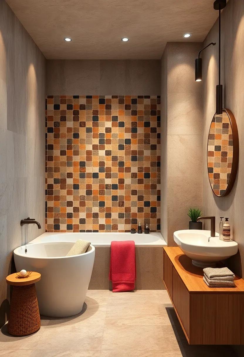 Warm-Tone Mosaic Patterns Bringing Artistic Flair and Comfort to Bathroom Walls